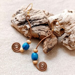 Boucles d'oreilles bois bleu
